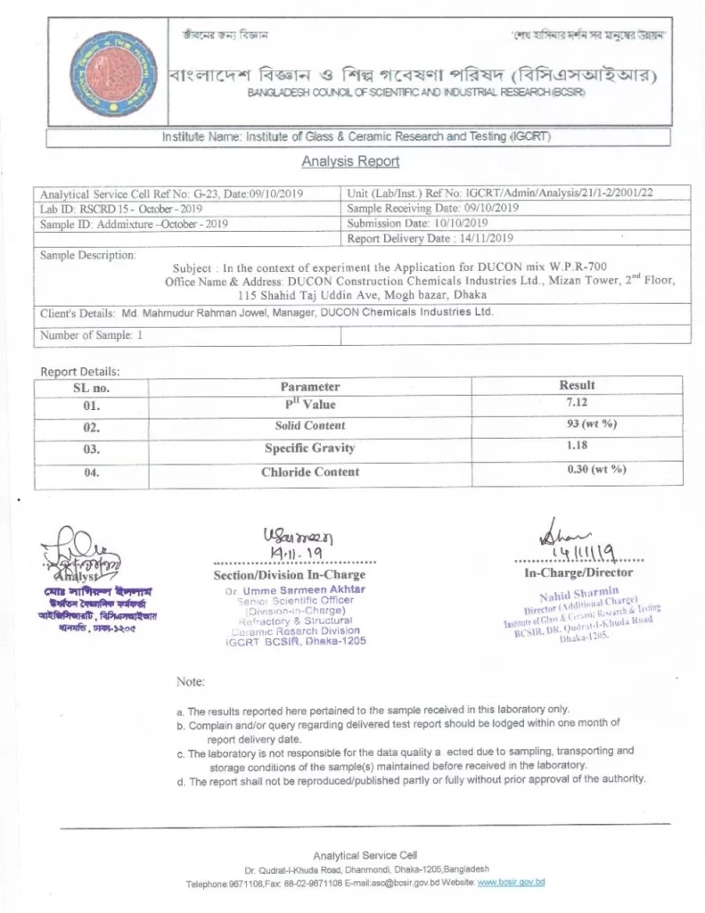 Ducon BCSIR-certificate